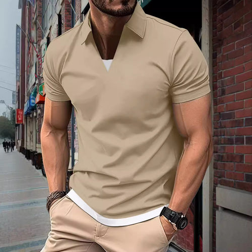 Men's Short Sleeve Lapel Patchwork Polo Shirt