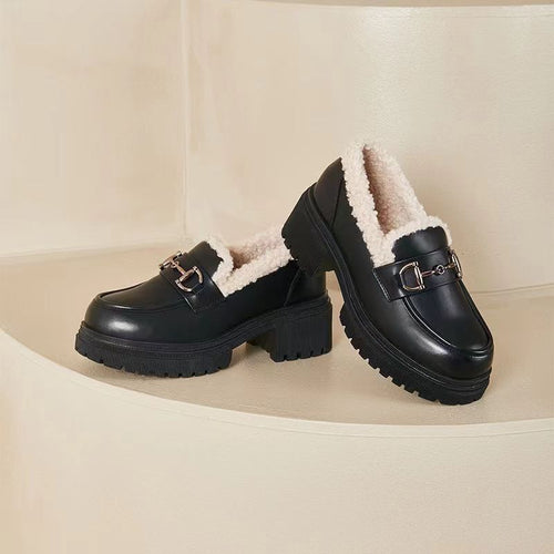 Fleece-lined Women's Shoes Platform Leather Shoes