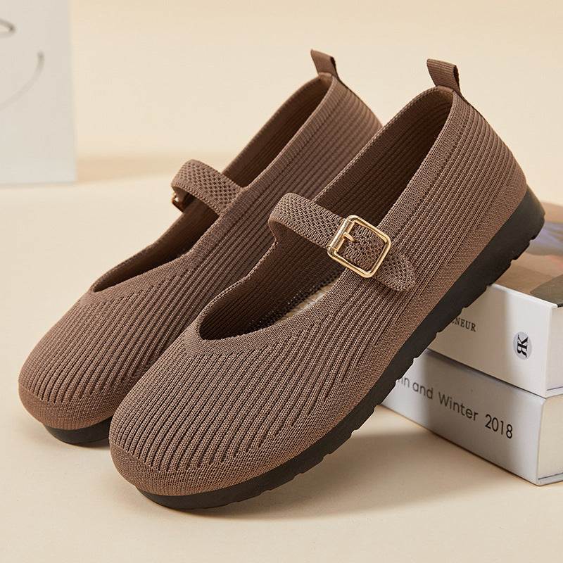 Flat Bottom Slip-on Soft Bottom Round Head Shoes With No Tired Feet