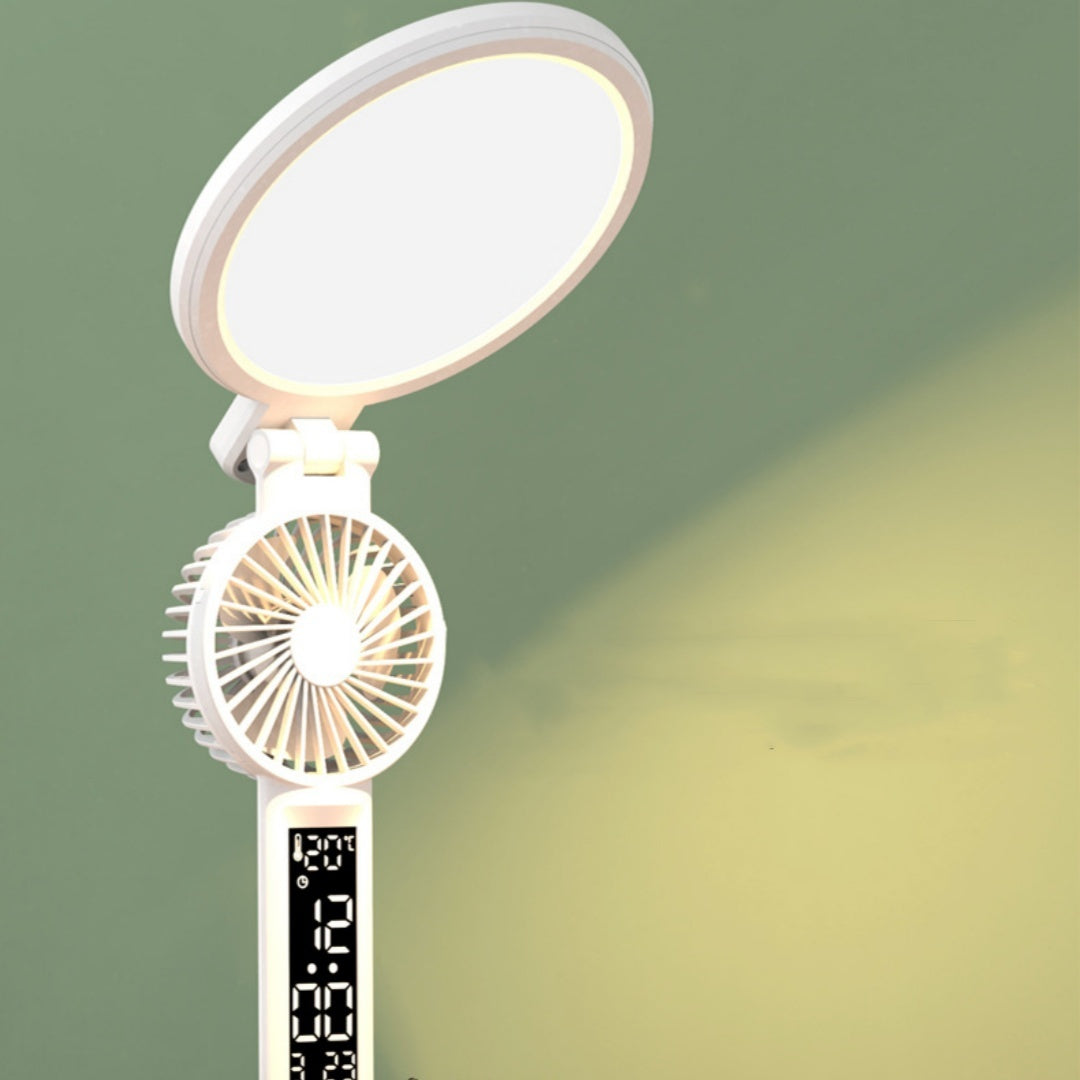 مصباح طاولة LED على شكل ساعة، مصباح مكتب قابل للشحن عبر USB، مصباح مروحة LED قابل للطي، حماية للعين، ضوء ليلي للقراءة
