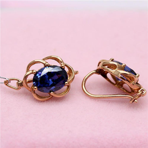 Inlaid Blue Stone Lace Purple Gold Earrings