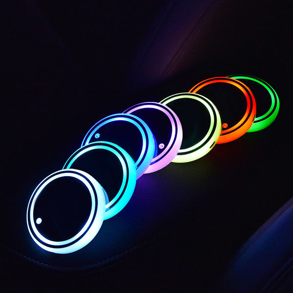 Colorful Cup Holder LED Light-up Coaster Solar & USB Charging Non-slip Coaster Ambient Light For Car Automatically