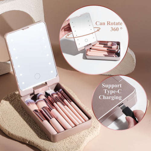 Makeup Brushes Suit Rechargeable Luminous Mirror